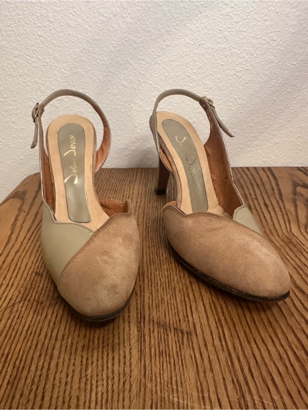 John Jerro Women's Two-Tone Beige Slingback Heels